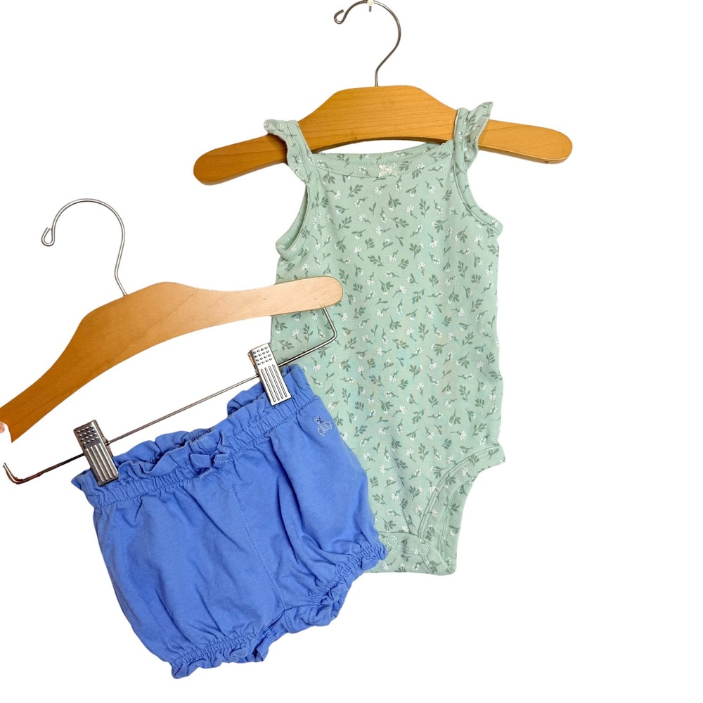 Carters Mint Floral Bodysuit and Baby Gap Blue Bloomers Set 6 Months
